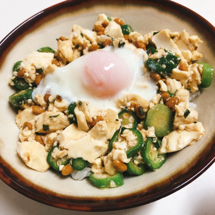 しそ風味の豆腐ネバネバ丼